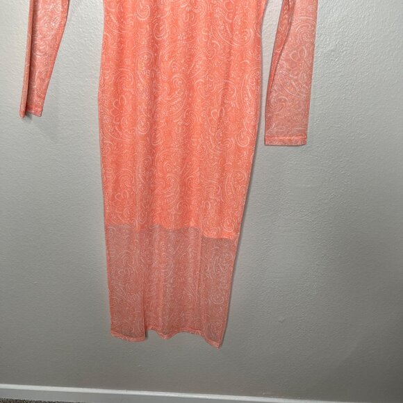 Hugo Boss Womens Nasusi Long Sleeve Orange Stretch Mesh Paisley Midi Dress Large - Picture 5 of 13